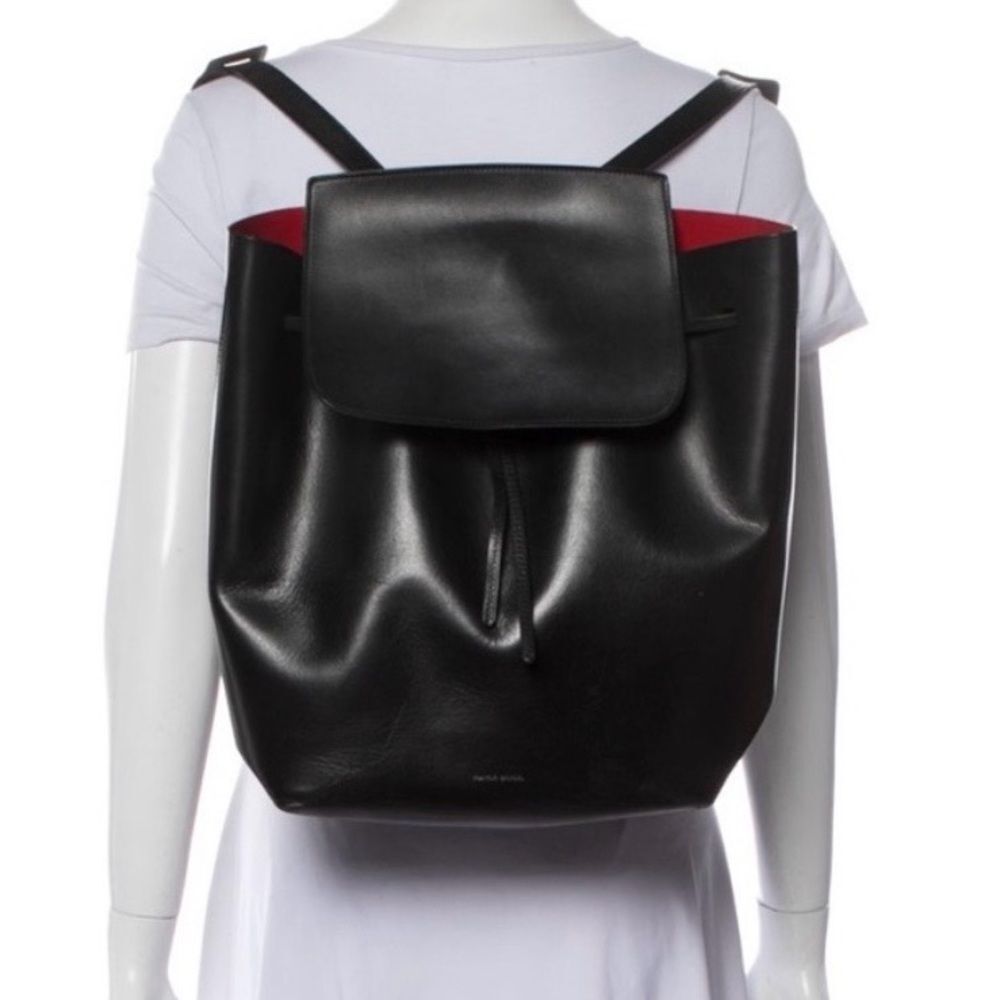 Mansur Gavriel Minimalist Leather Backpack in Black with Red Interior - Picture 3 of 14